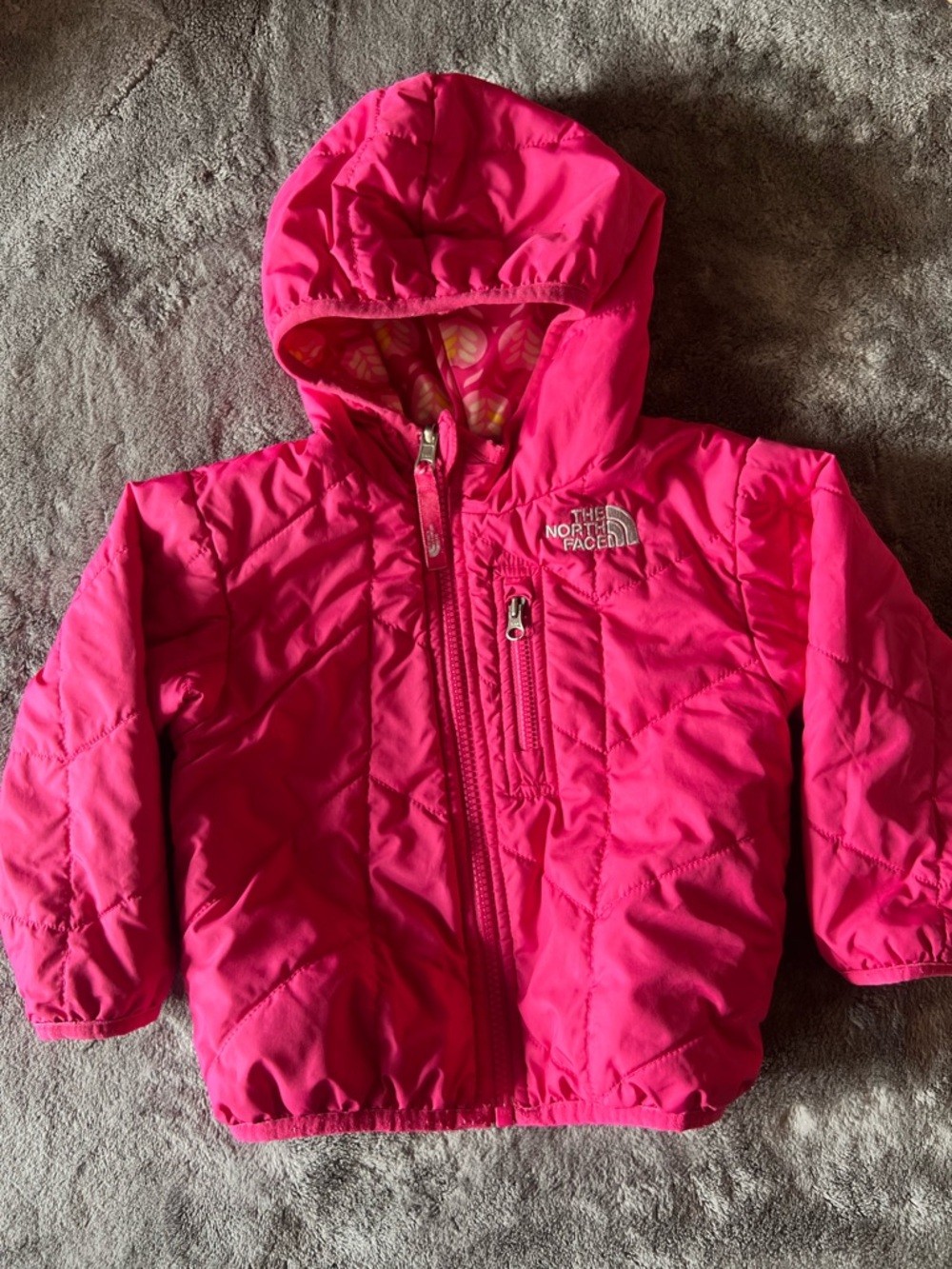 The North Face Baby Perrito Reversible Jacket 12-18M Pink Hooded Puffer Coat - Picture 2 of 9